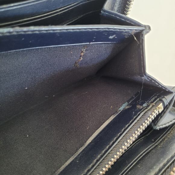 Coach Leather Wallet Navy Zip Around Large Clutch Studded Floral Grunge Boho - Picture 6 of 14